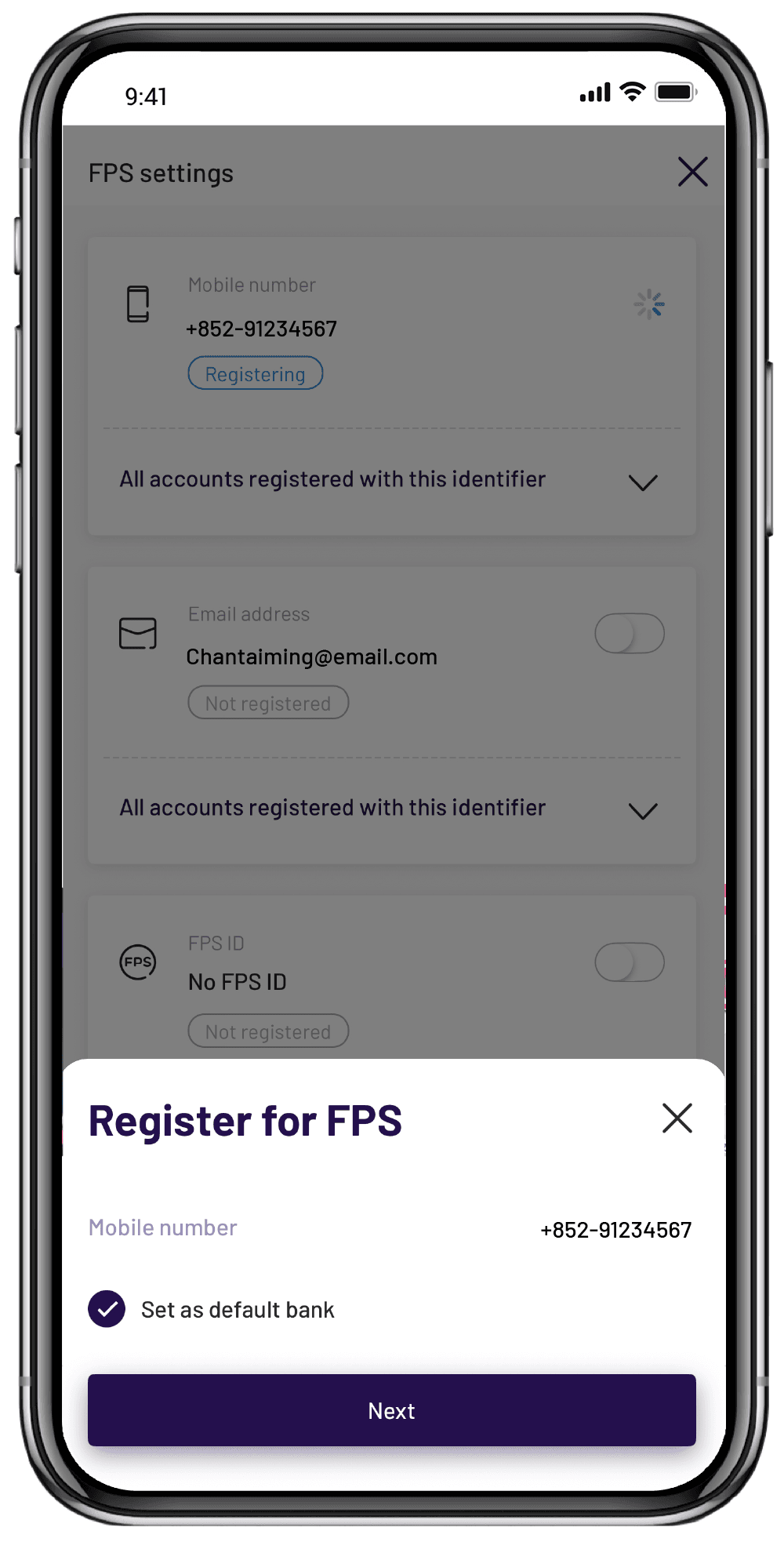 Set as default receiving bank